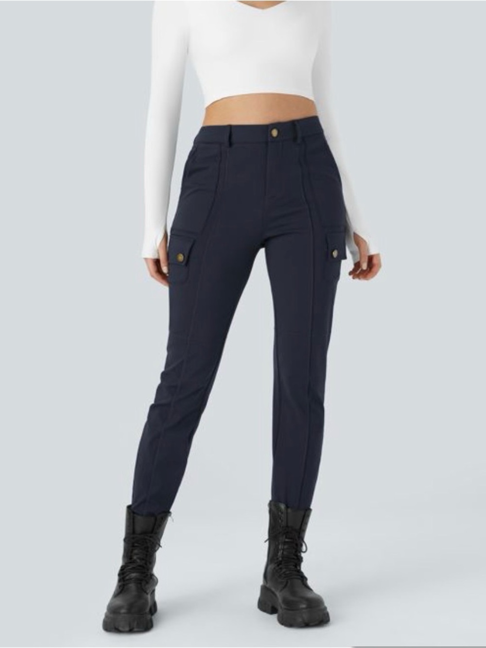 HALARA DayStretch High Waisted Zipper Pockets Solid Skinny Cargo Pants